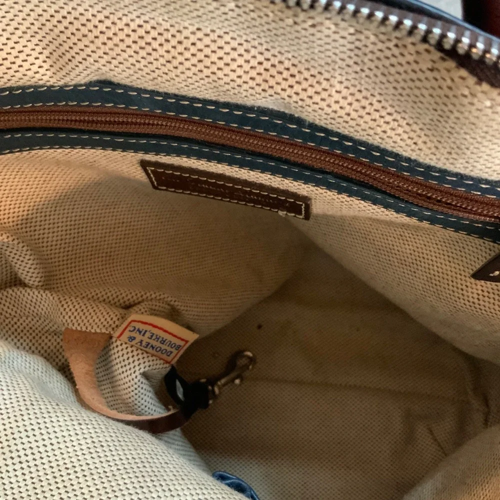 Dooney & Bourke Pebbled Leather Backpack Slate Blue Brown Trim Dome Bag